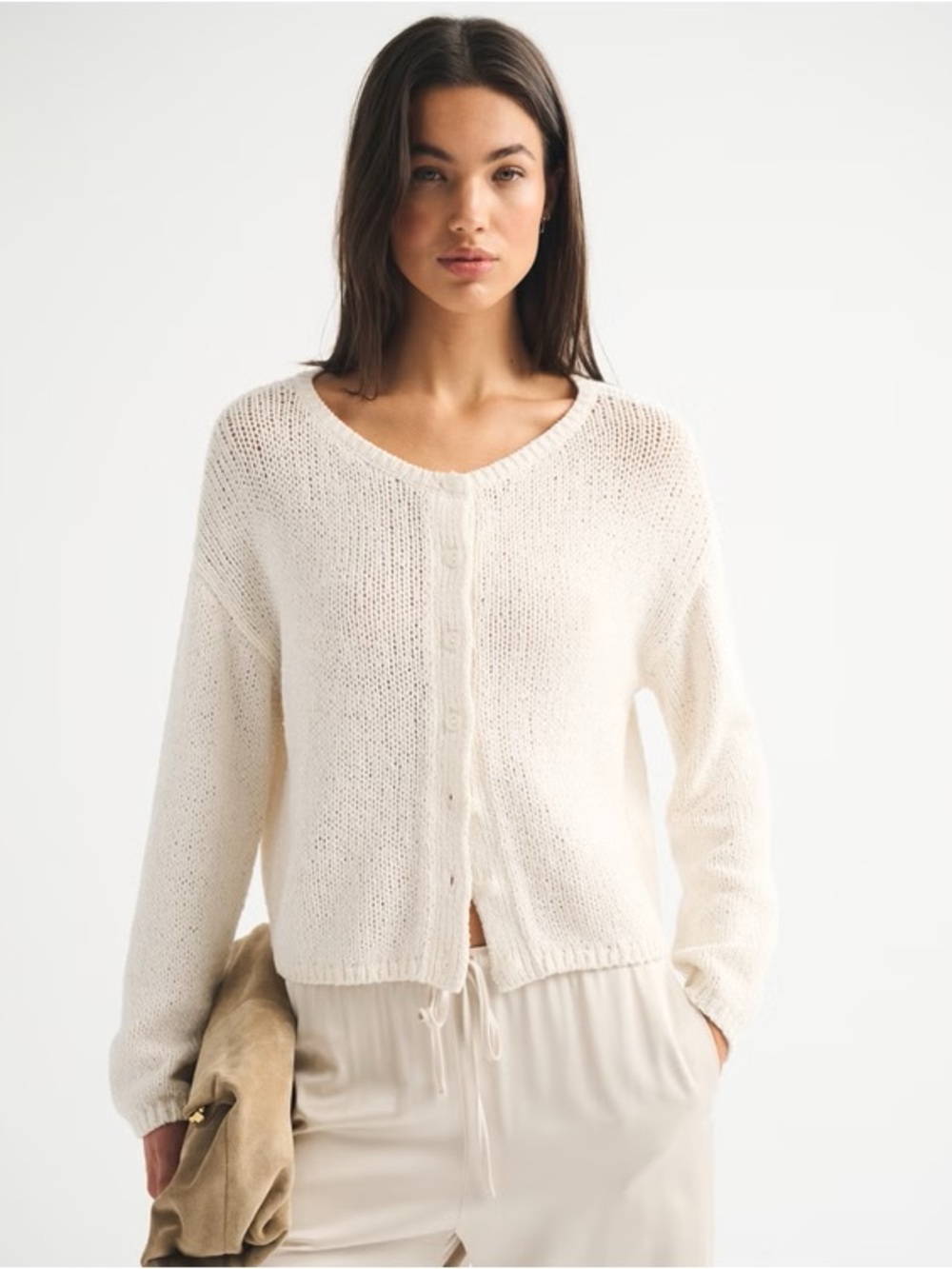 A&F Open-Stitch Textural Crew Cardigan, Size XS